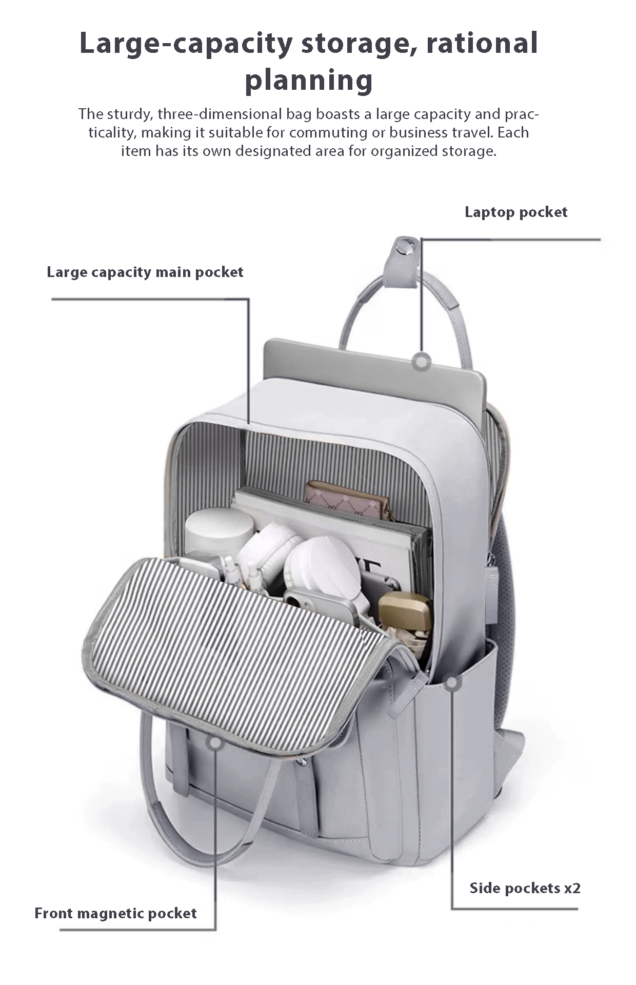 Dollcini Unisex Business Travel Backpack – Fits 16” Laptop, Expandable, Water-Resistant (36–55L)