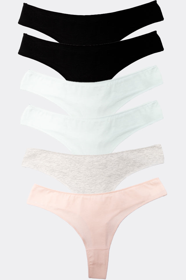 Dollcini,Tanga női bugyi,95% Pamut + Spandex-Többszínű, 6 db-os Csomag,3682