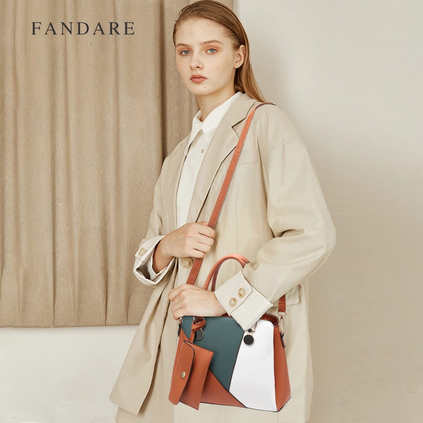 Dollcini háromszínű női kézitáska – Elegáns PU bőr válltáska és crossbody táska pénztárcával,Több színben