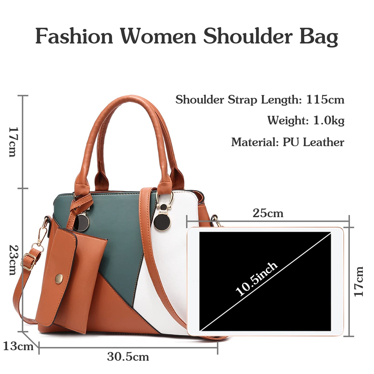 Dollcini háromszínű női kézitáska – Elegáns PU bőr válltáska és crossbody táska pénztárcával,Több színben