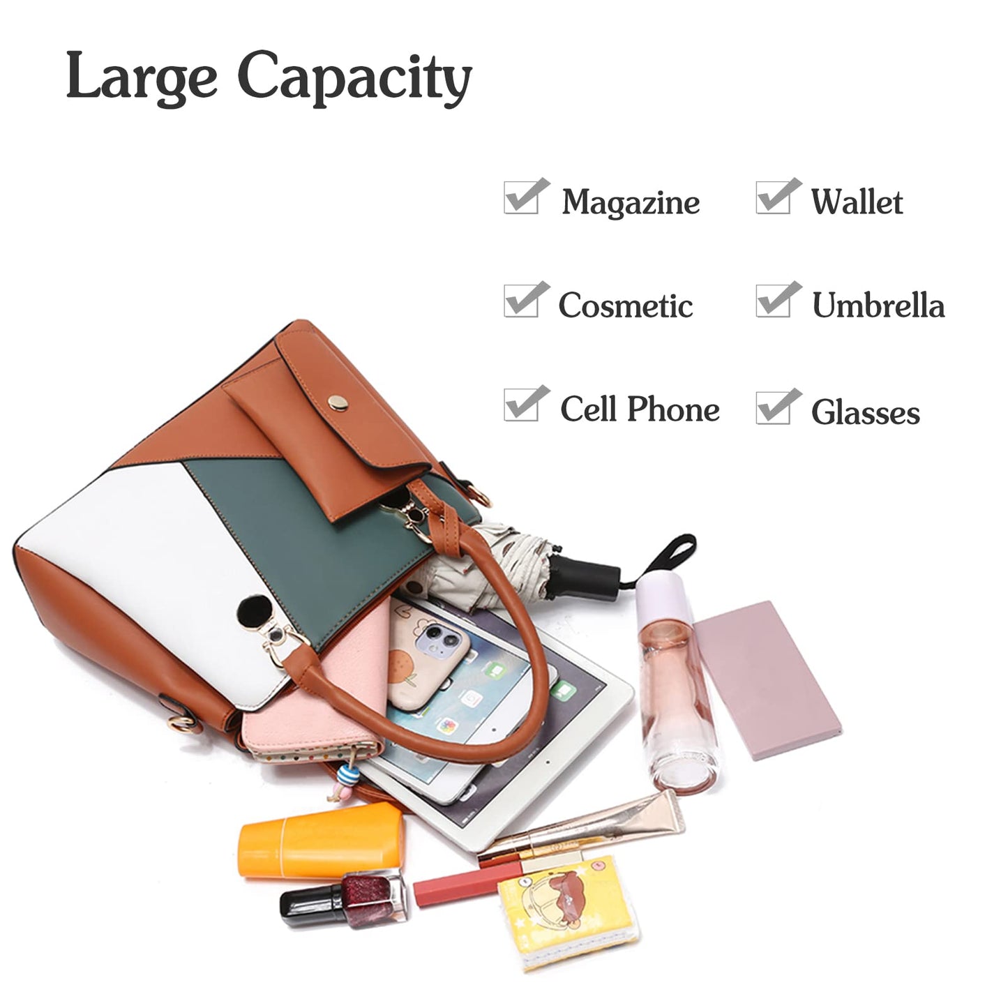 Dollcini háromszínű női kézitáska – Elegáns PU bőr válltáska és crossbody táska pénztárcával,Több színben