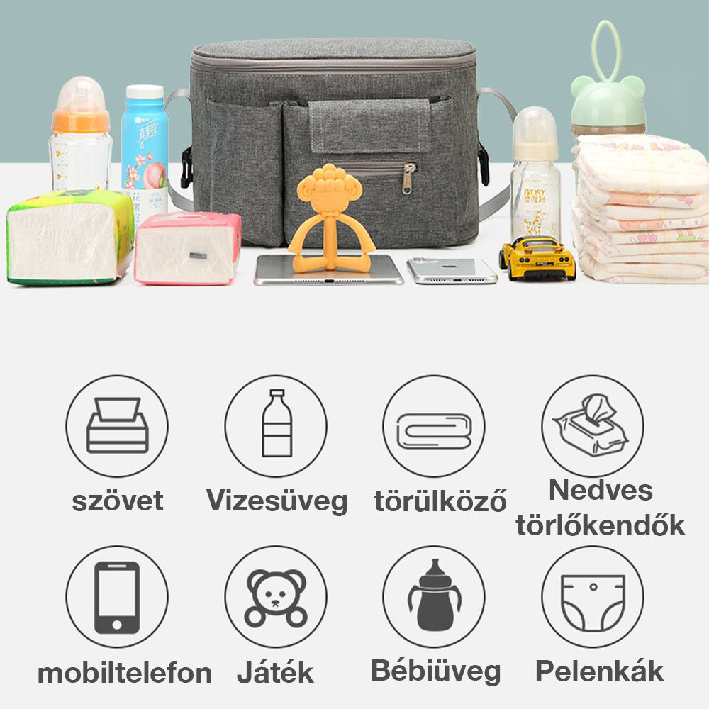 Dollcini Univerzális Babakocsi Táska – Többzsebes Pelenkatároló és Babakocsi Rendszerező