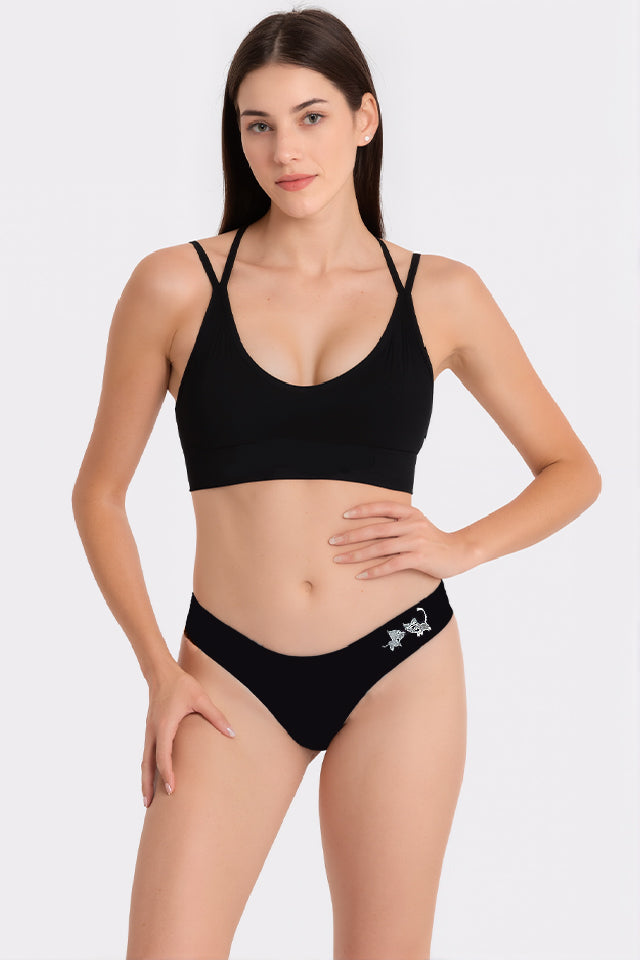 Dollcini,Tanga női bugyi,Cicamintás női bugyi,95% Pamut + Spandex-Többszínű, 6 db-os Csomag