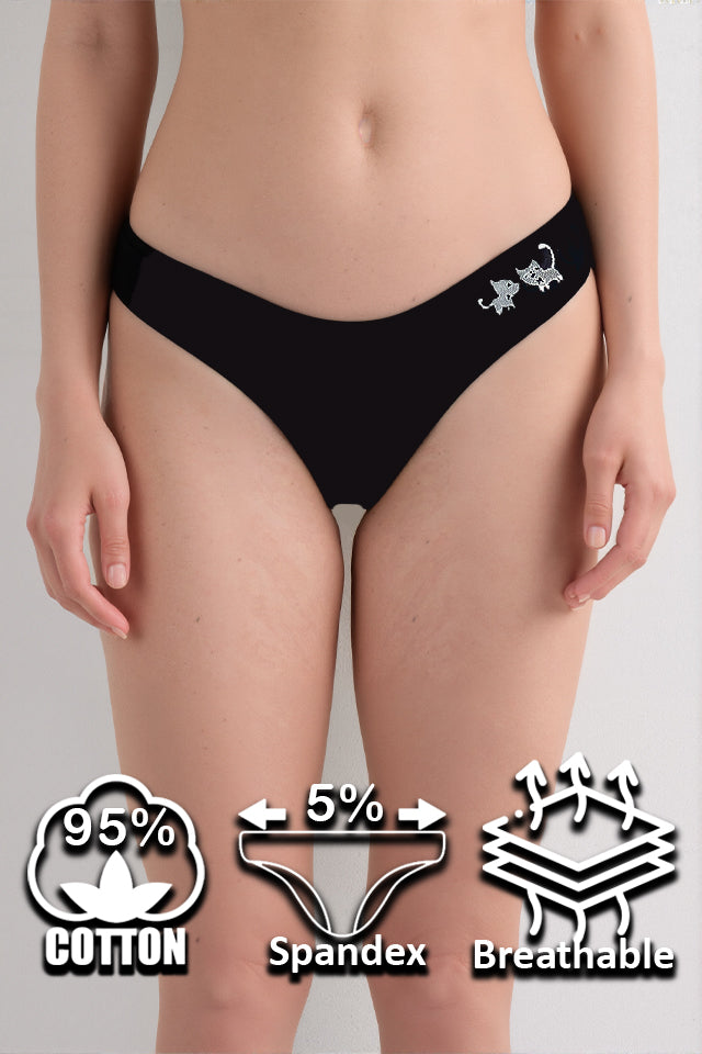 Dollcini,Tanga női bugyi,Cicamintás női bugyi,95% Pamut + Spandex-Többszínű, 6 db-os Csomag