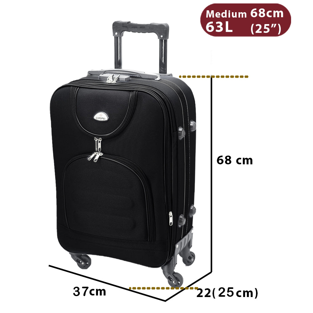 soft-sided suitcase, black, 63 liters, with 68 cm size chart