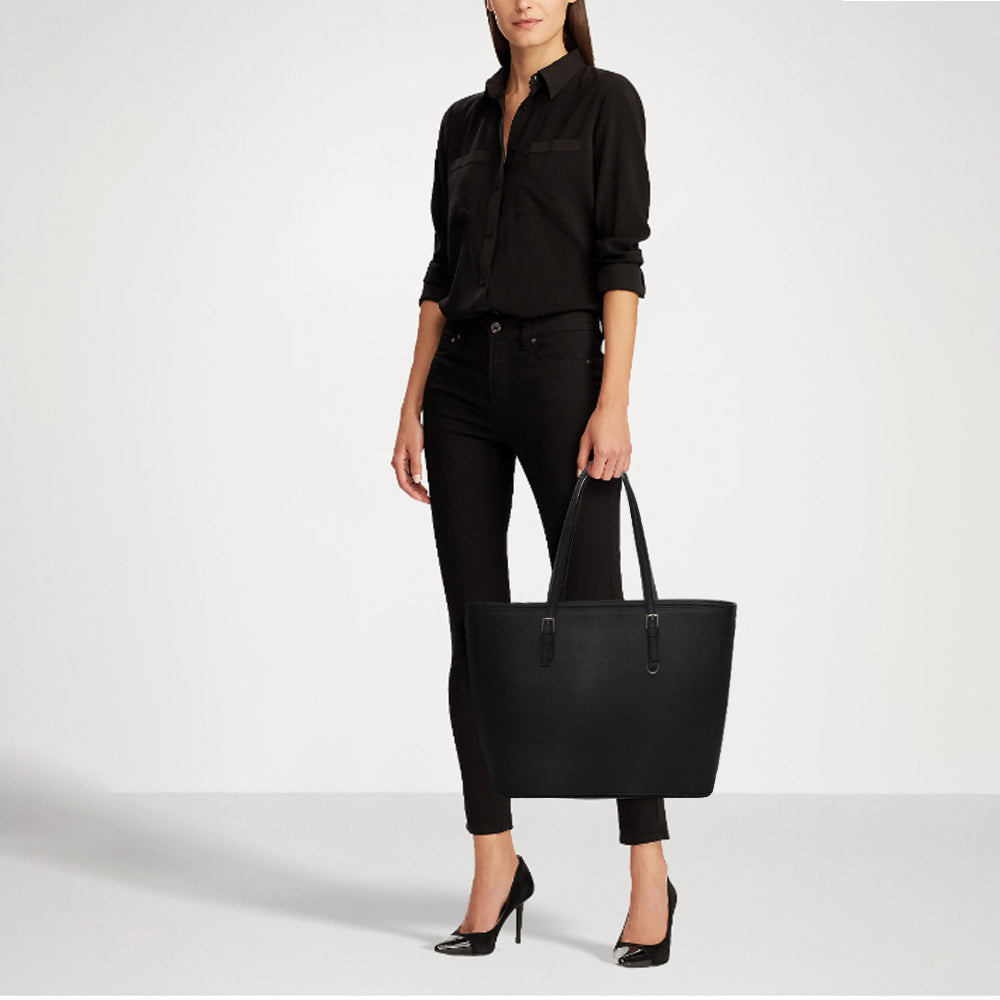 Dollcini Classic fekete nagy kapacitású női kézitáska - Elegáns vízálló PU bőr válltáska munkához, utazáshoz, Több színben
