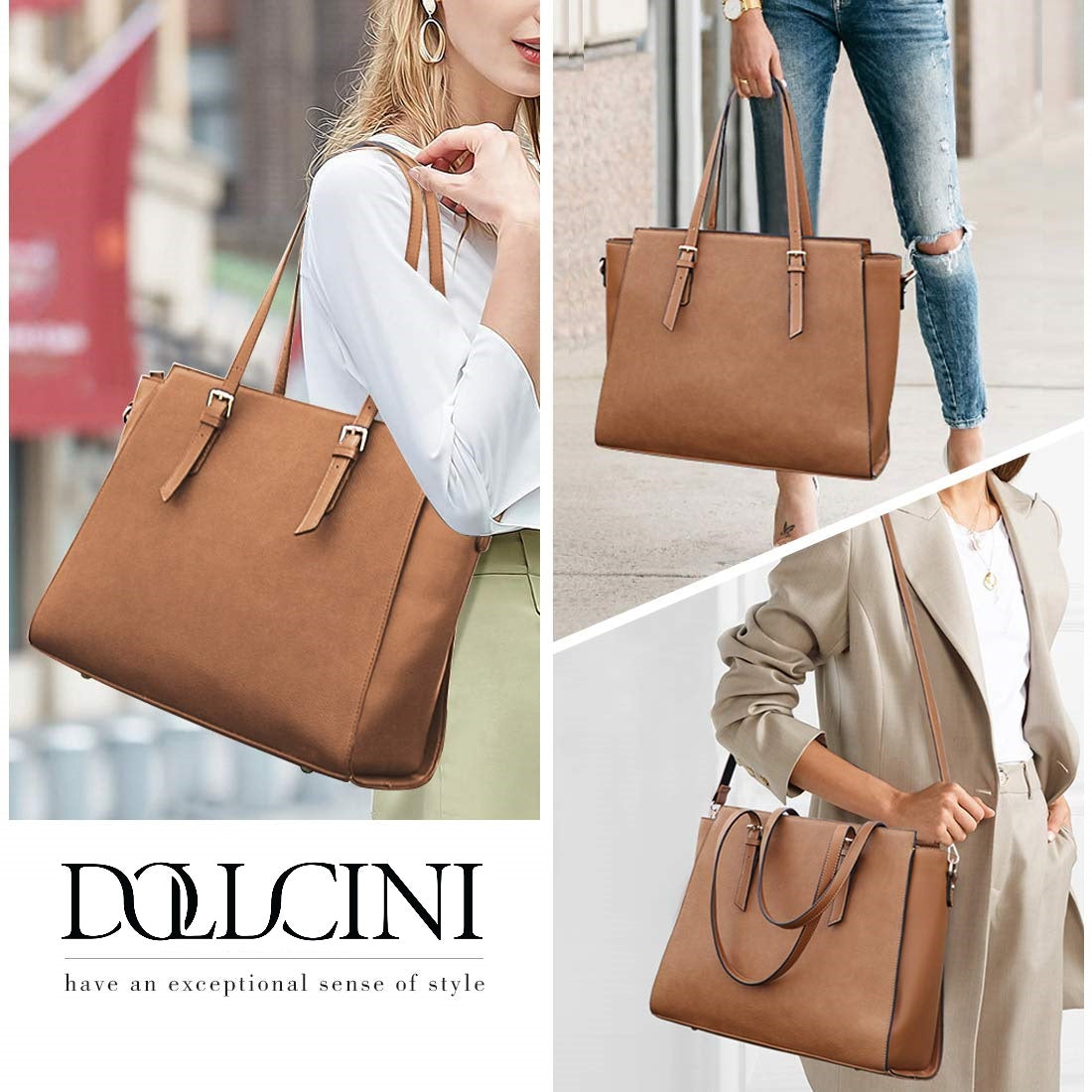 Dollcini, Women's laptop bag, shoulder bag, handbag, waterproof, light synthetic leather, Multiple colors