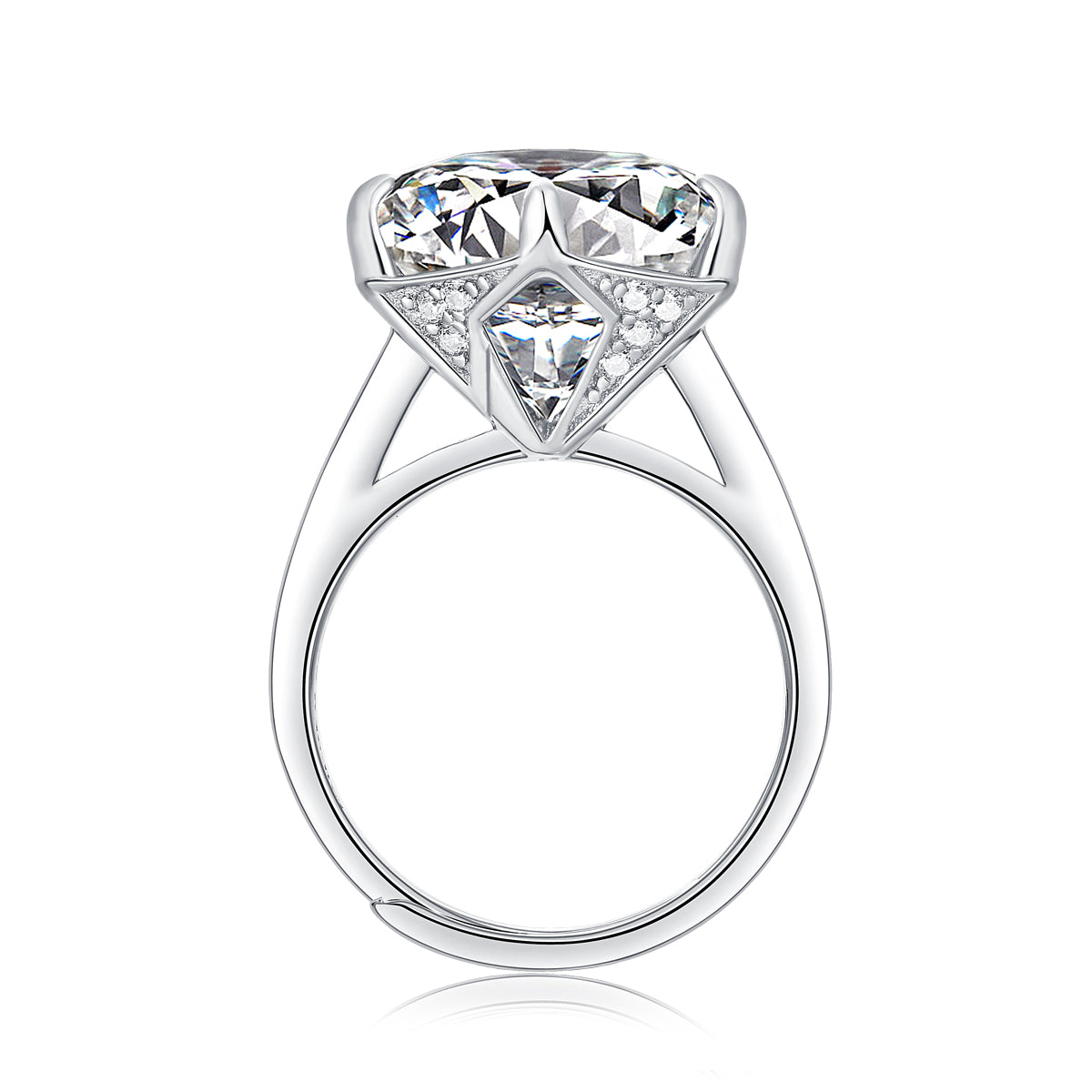 Dollcini 10 Carat Moissanite Ring – 925 Sterling Silver, Classic Six-Prong Setting (Adjustable Size)