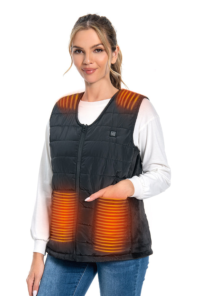 Dollcini Stylish Women s Heated Vest Winter Vest 9 Heated Zone Inner Vest With USB Heating System Windproof Electric Insulated Jacket Black S