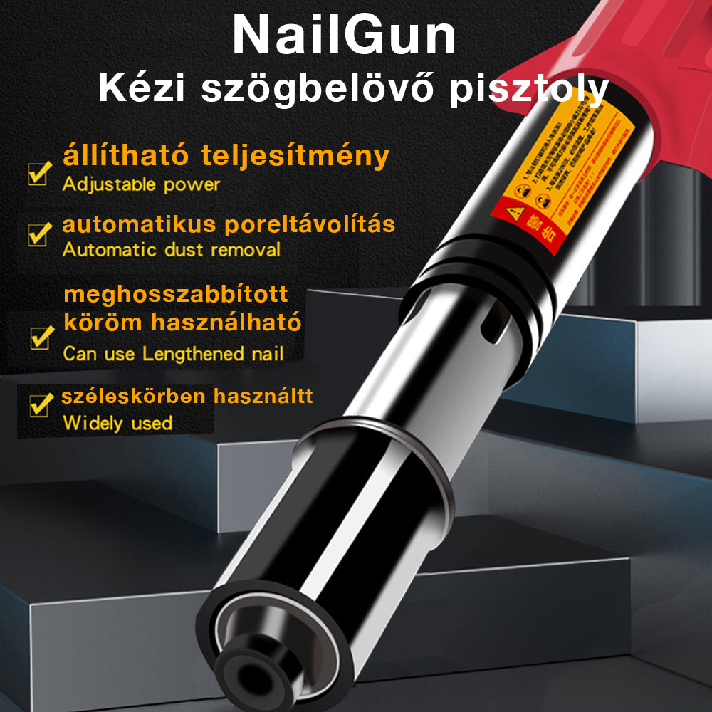 NailGun kézi szögbelövő pisztoly, 25 mm szöghossz, 16 mm szögátmérő, fához, padlóburkolatokhoz, homlokzatburkolatokhoz, tetőfugákhoz