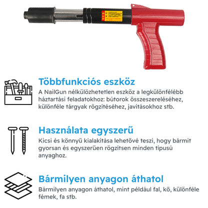 NailGun kézi szögbelövő pisztoly, 25 mm szöghossz, 16 mm szögátmérő, fához, padlóburkolatokhoz, homlokzatburkolatokhoz, tetőfugákhoz