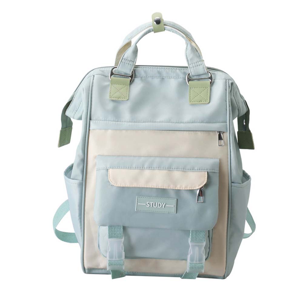 Dollcini light blue unisex school backpack with beige handle and front pocket