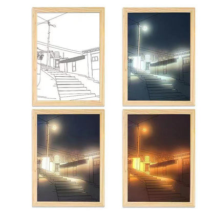 Dollcini Otthon LED Világító Falikép – USB-s, Fa Keretes Dekor