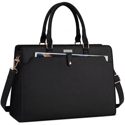 Dollcini Women's 15.6” Laptop Bag – Elegant Black Work Bag