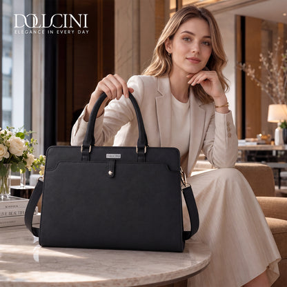Dollcini Women's 15.6” Laptop Bag – Elegant Black Work Bag