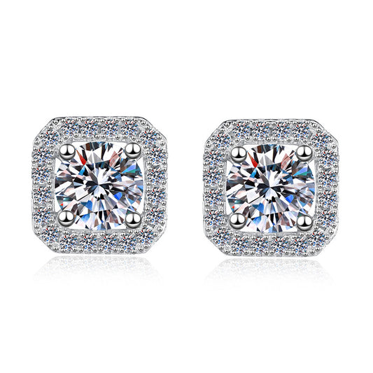 Dollcini 1 karátos D-színű moissanit „cukorkocka” fülbevaló 925 ezüstből, elegáns női köves fülbevaló mindennapra és alkalmakra