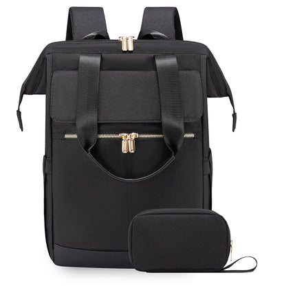 Dollcini Női laptop hátizsák, nagy kapacitású, vízálló hordozható hátizsák USB porttal, 2 részes készlet, fekete