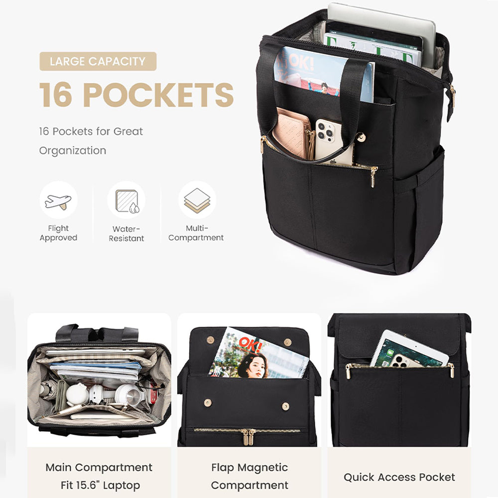 Dollcini Női Laptop Hátizsák – Vízlepergető Utazóhátizsák, 2 Részes, Fekete