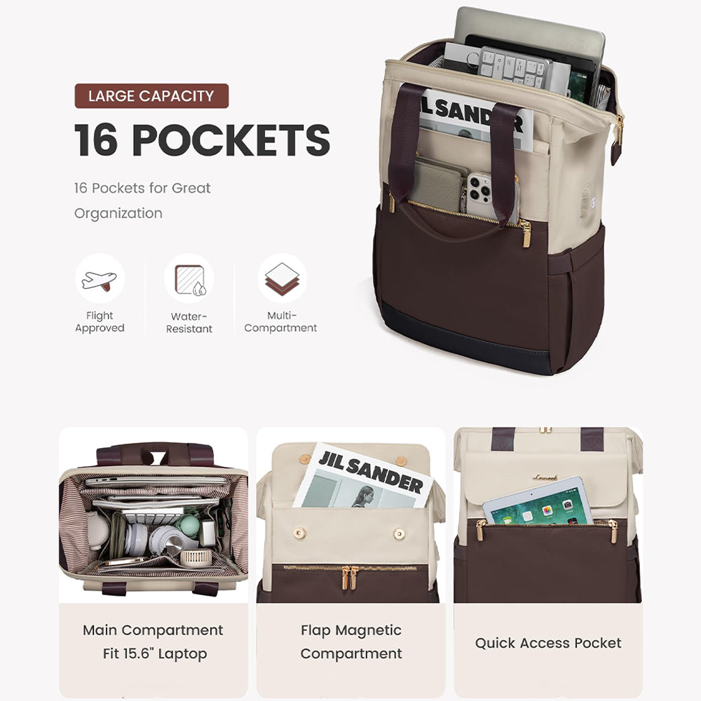 Dollcini Női laptop hátizsák, nagy kapacitású, vízálló hordozható hátizsák USB porttal, 2 részes készlet, fekete