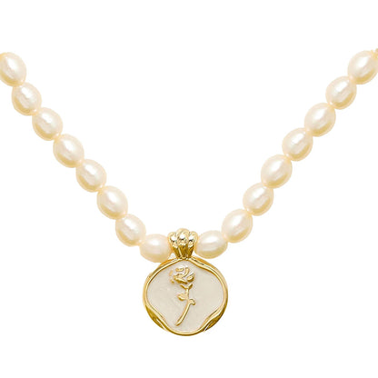 Dollcini Pearl ékszerkészlet 4/8/10 mm - Rózsa/tulipán medál nyaklánc és gyöngy fülbevaló
