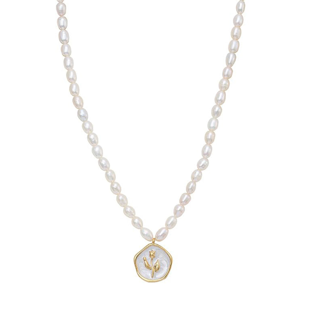 Dollcini Pearl Gyöngy Nyaklánc Virág Medállal – Rózsa vagy Tulipán