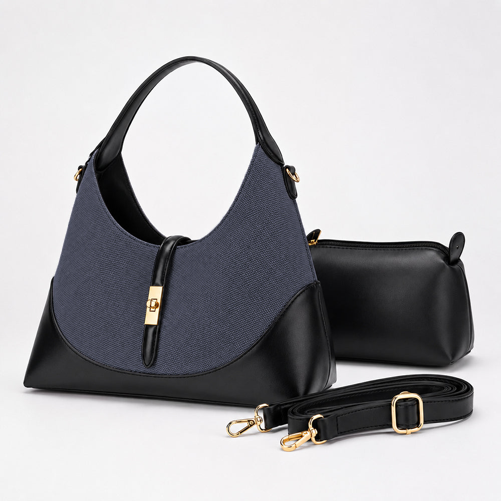 Dollcini Elegant Women's Handbag with Detachable Cosmetic Pouch and Adjustable Shoulder Strap