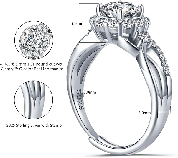 Dollcini 1-Carat Moissanite Ring - 925 Silver, With GRA Certificate