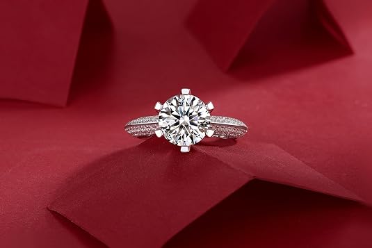 Dollcini Classic Six-Prong Moissanite Ring with Stone Accents and GRA Certificate – Available in 1, 2 and 3 Carat Versions