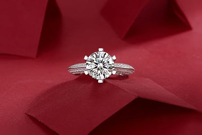 Dollcini Classic Six-Prong Moissanite Ring with Stone Accents and GRA Certificate – Available in 1, 2 and 3 Carat Versions