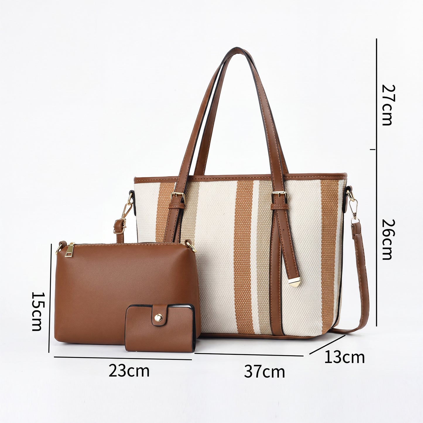 Dollcini Női Nagy Méretű Nylon Tote Kézitáska Szett – Neszeszerrel és Kártyatartóval, Kontrasztos Dizájn