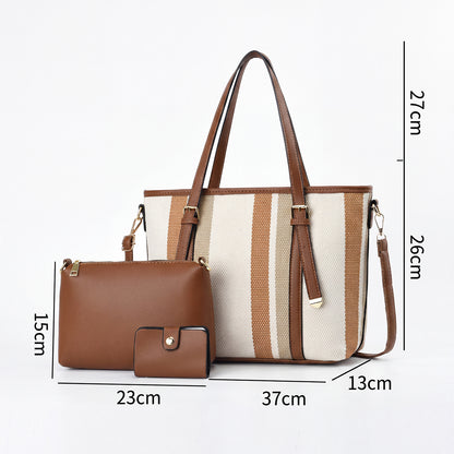 Dollcini Női Nagy Méretű Nylon Tote Kézitáska Szett – Neszeszerrel és Kártyatartóval, Kontrasztos Dizájn