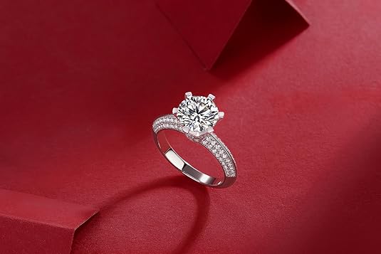Dollcini Classic Six-Prong Moissanite Ring with Stone Accents and GRA Certificate – Available in 1, 2 and 3 Carat Versions