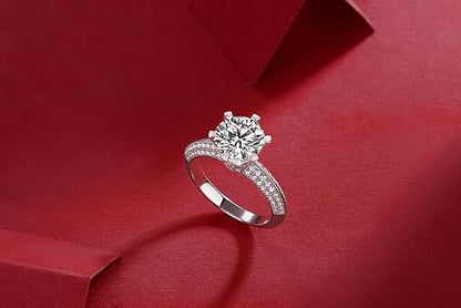 Dollcini Classic Six-Prong Moissanite Ring with Stone Accents and GRA Certificate – Available in 1, 2 and 3 Carat Versions