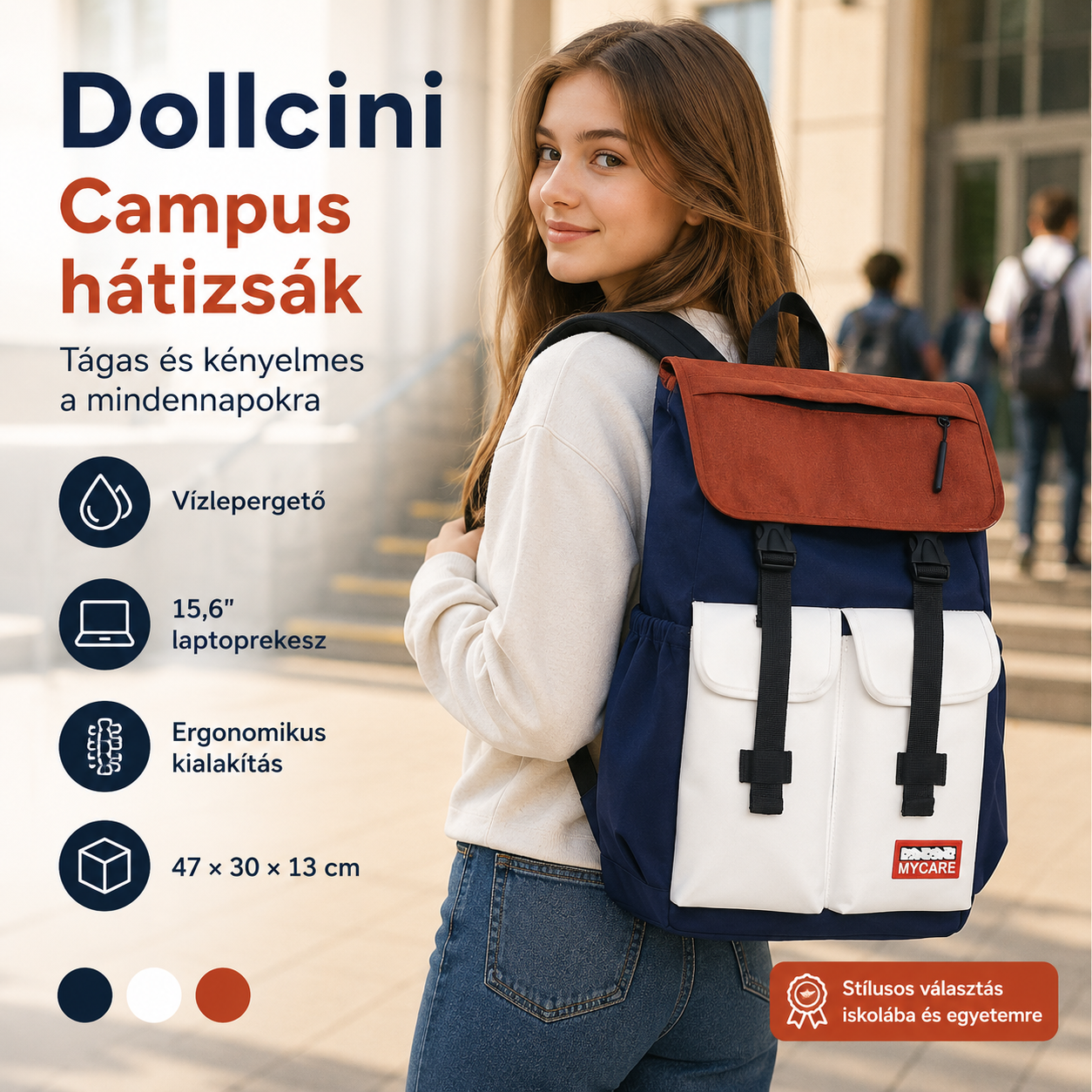 Dollcini Egyetemi Hátizsák – Vízálló, Ergonomikus és Tartós Diáktáska