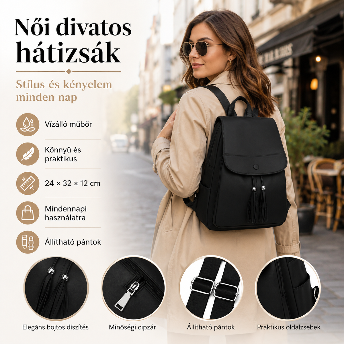 Dollcini Women's Fashion Backpack – Elegant and Practical, Waterproof