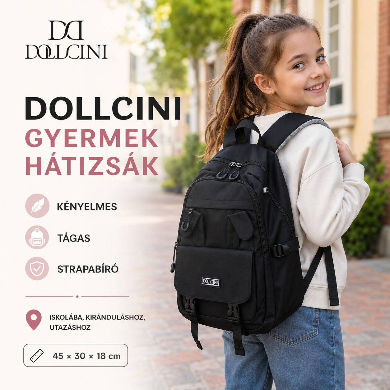 Dollcini Nyuszifüles Lányka Hátizsák – Aranyos, Vízálló Iskolatáska