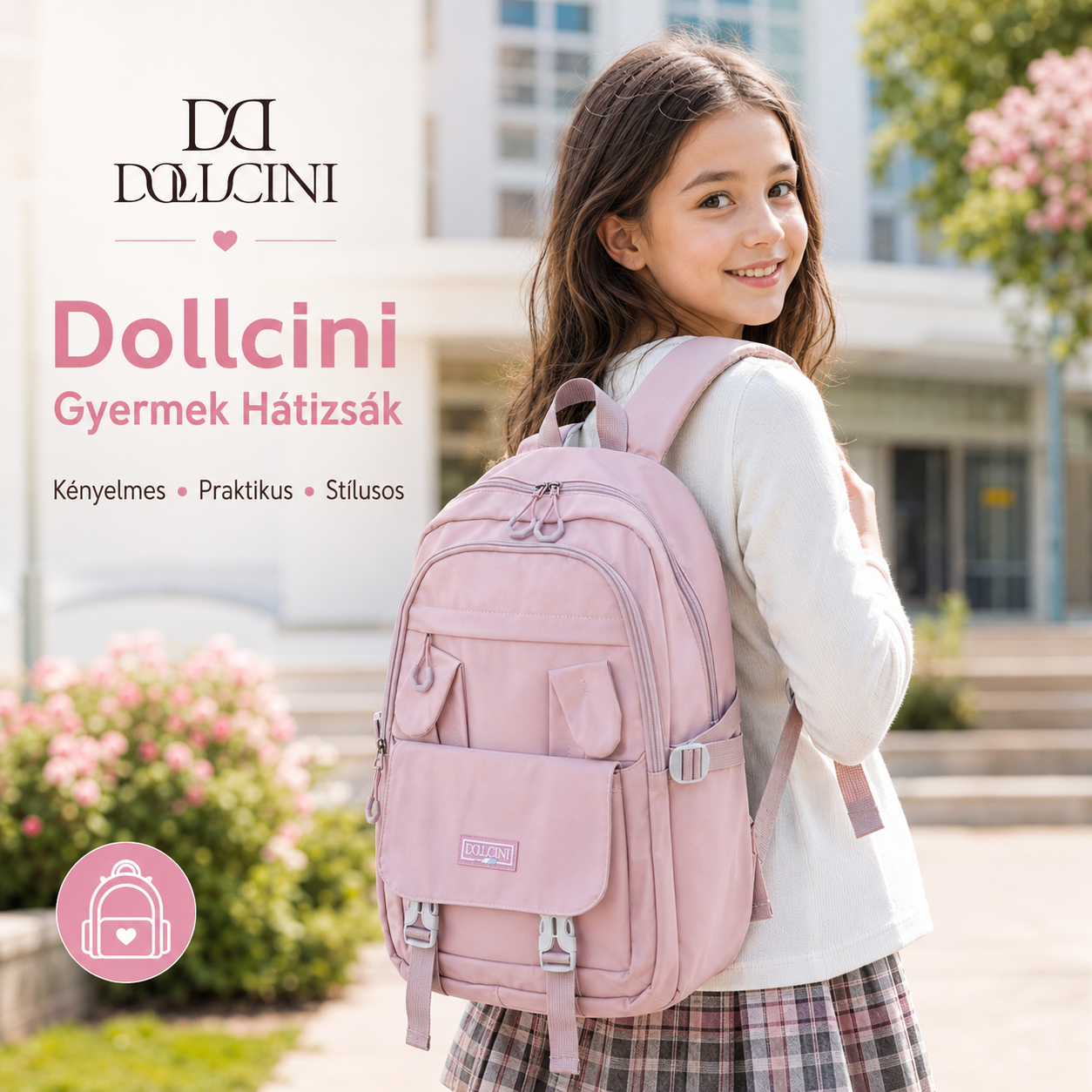 Dollcini Nyuszifüles Lányka Hátizsák – Aranyos, Vízálló Iskolatáska