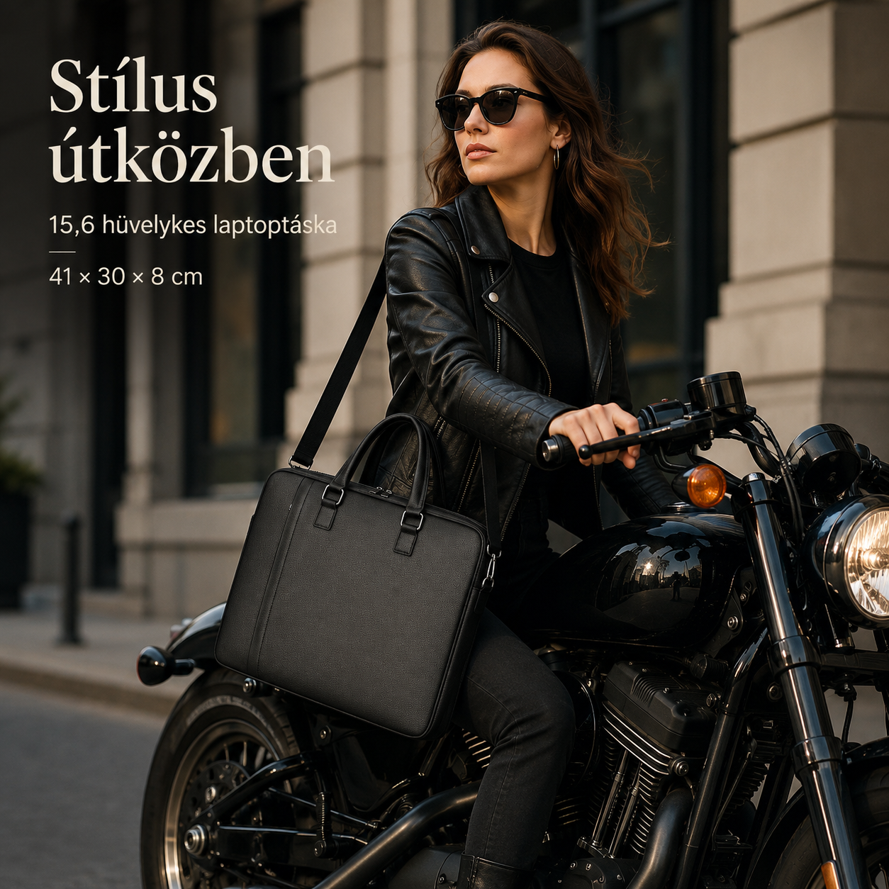 Dollcini Laptoptáska– Kopásálló, Fekete műbőr (vízhatlan anyag)