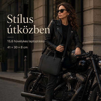 Dollcini Laptoptáska– Kopásálló, Fekete műbőr (vízhatlan anyag)