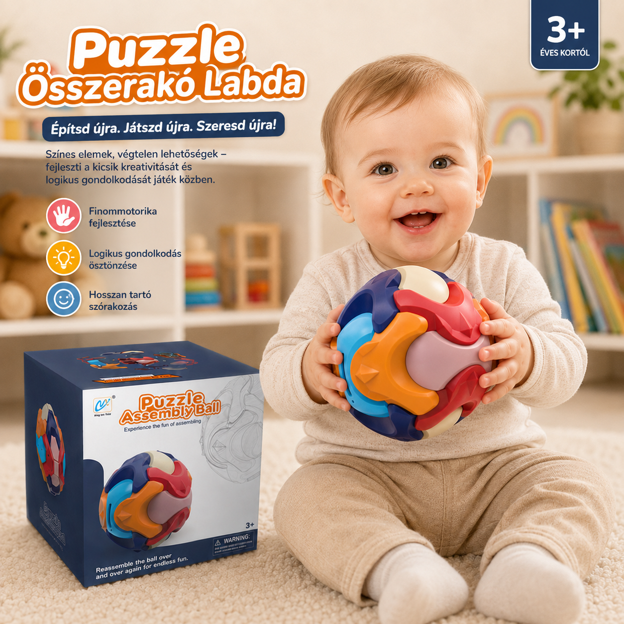Dollcini Készségfejlesztő Puzzle Labda – Játék 3 Éves Kortól