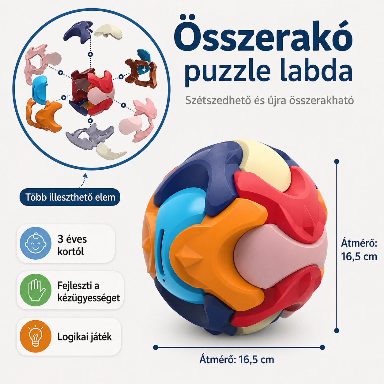 Dollcini Készségfejlesztő Puzzle Labda – Játék 3 Éves Kortól