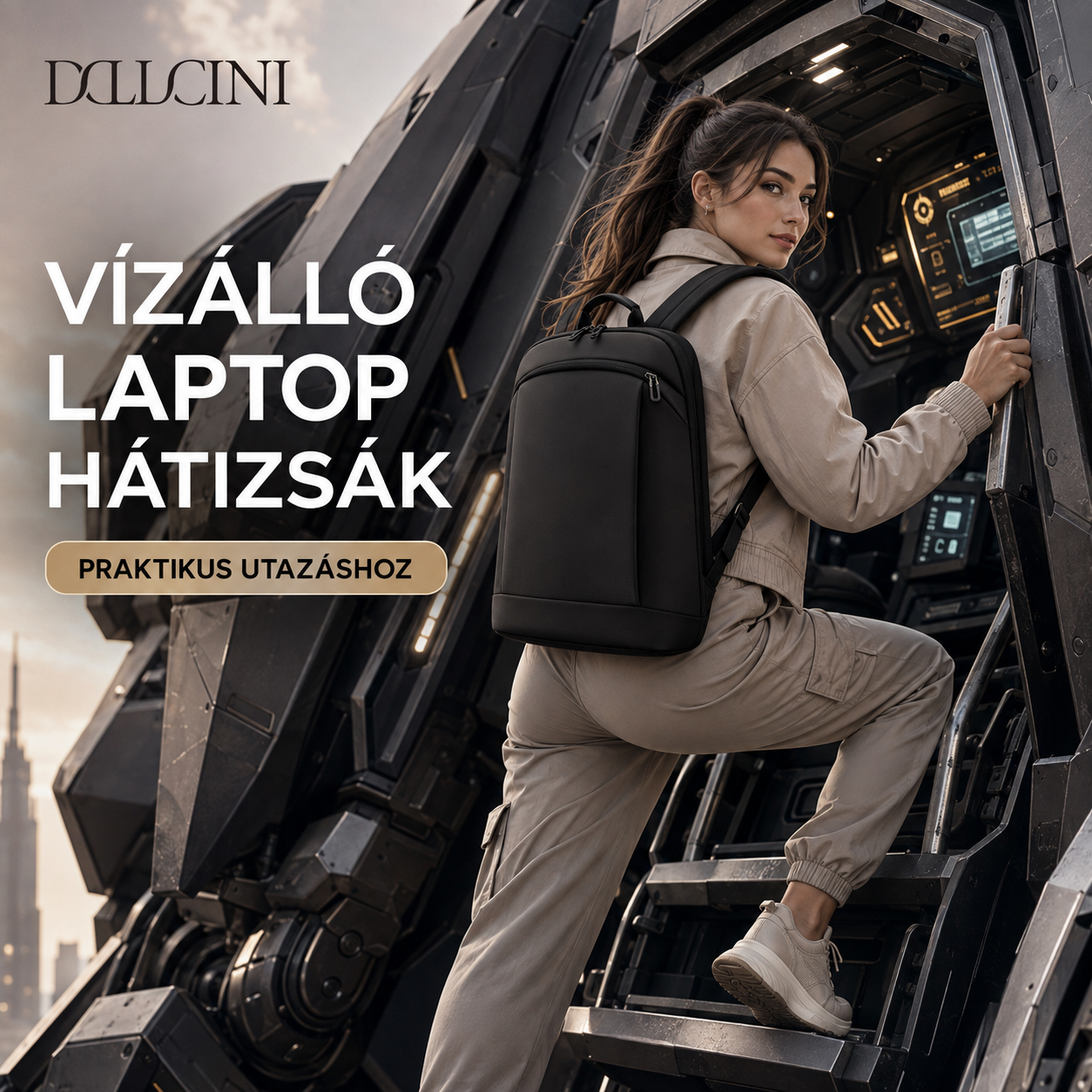 Dollcini Unisex Laptop Backpack for 15.6” Laptops – Waterproof, Practical, Black