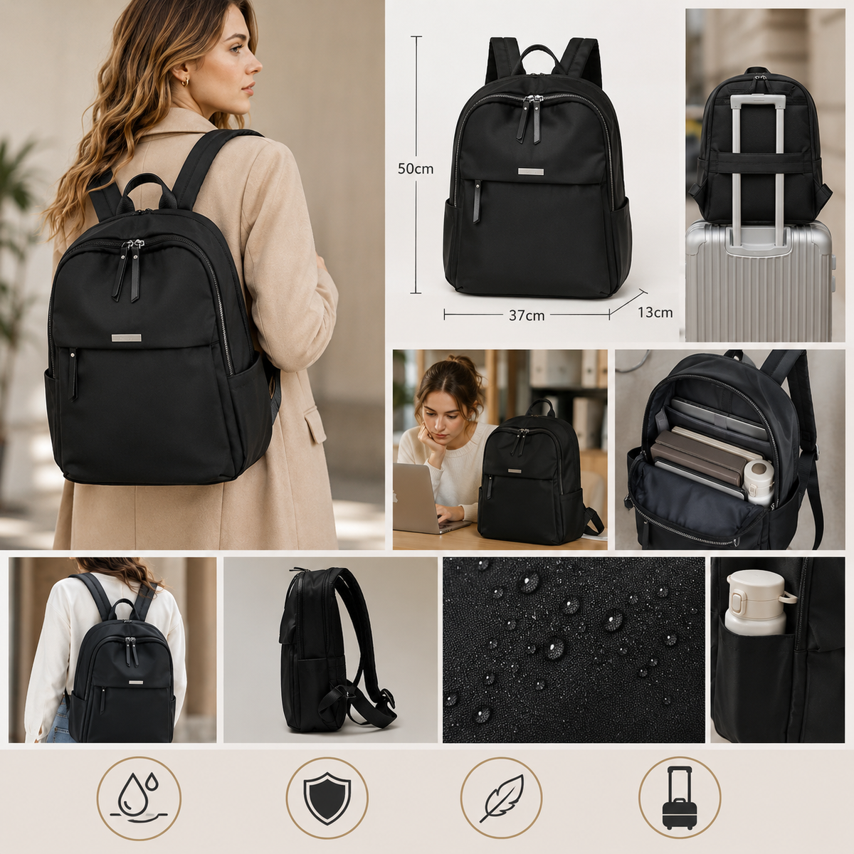 Dollcini Women's Laptop Backpack for 14” Laptop – Waterproof and Ergonomic