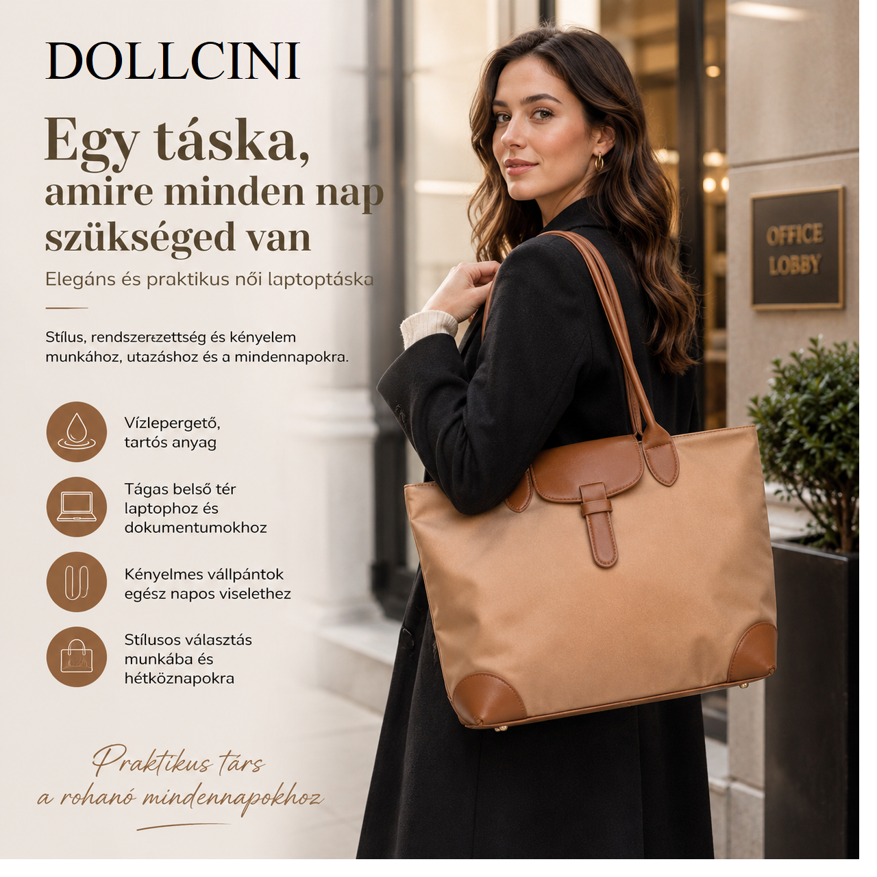Dollcini Elegant Women's Bag – Water-Repellent Faux Leather, For Business Use