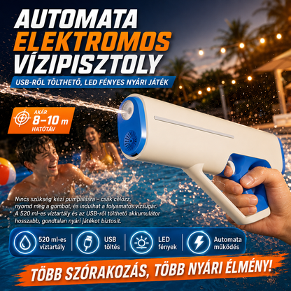 Dollcini Automata Elektromos Vízipisztoly – USB Tölthető, LED Fényes, 520 ml
