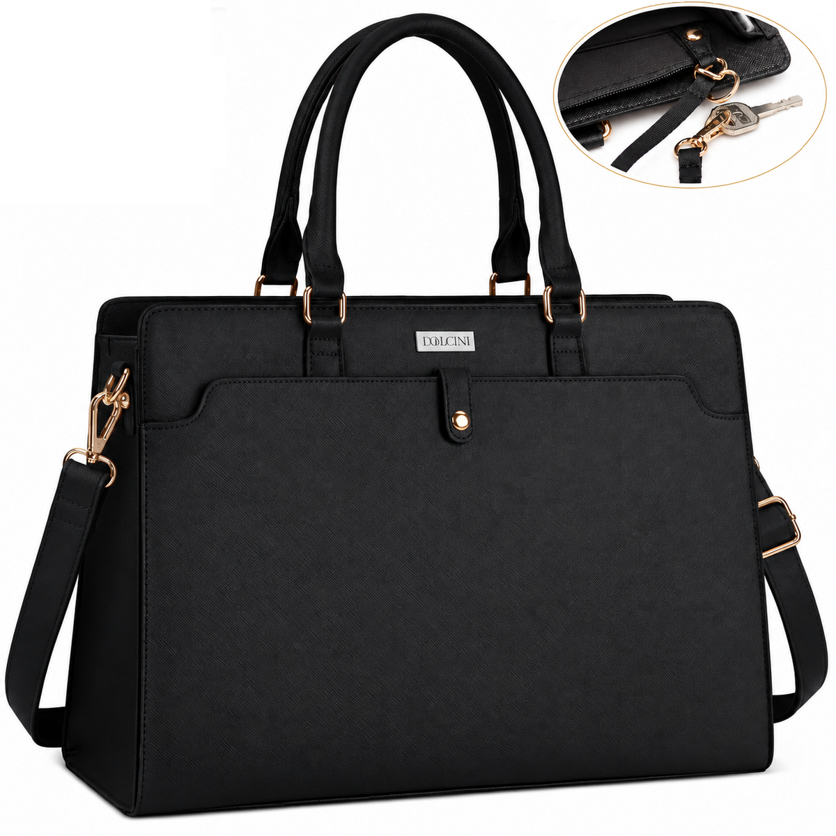 Dollcini Women's Laptop Bag 15.6” – Elegant Black Work Bag