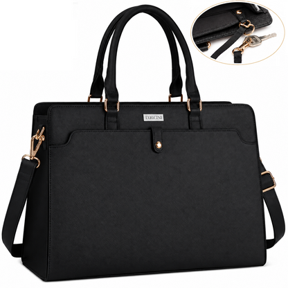 Dollcini Women's Laptop Bag 15.6” – Elegant Black Work Bag