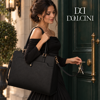 Dollcini Women's Laptop Bag 15.6” – Elegant Black Work Bag