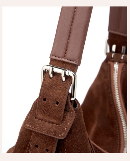 Dollcini Women's Genuine Leather Tote Shoulder Bag – European–American Retro Style, Coffee Brown