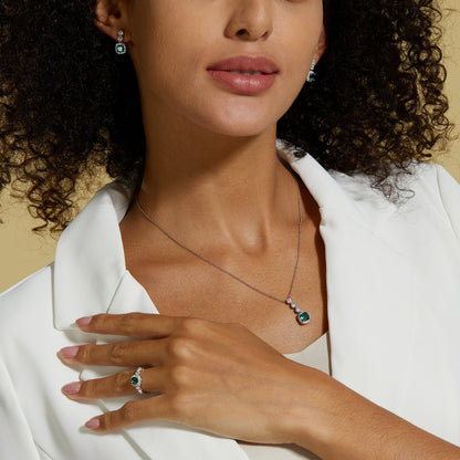Dollcini, 925 Sterling Silver Green Stone Jewelry Collection – Ring, Necklace, Earrings or 3-Piece Set